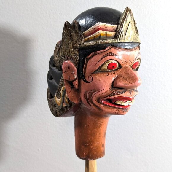 Vintage Wayang Golek puppet HEAD ONLY, wood carved creepy doll head, Indonesian - Picture 1 of 9